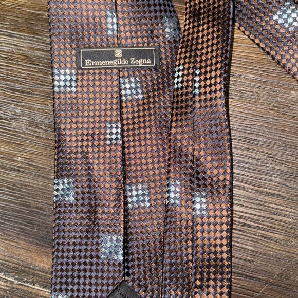 Ermenegildo Zegna Bronze/Blue Pattern Silk Tie - Picture 5 of 5